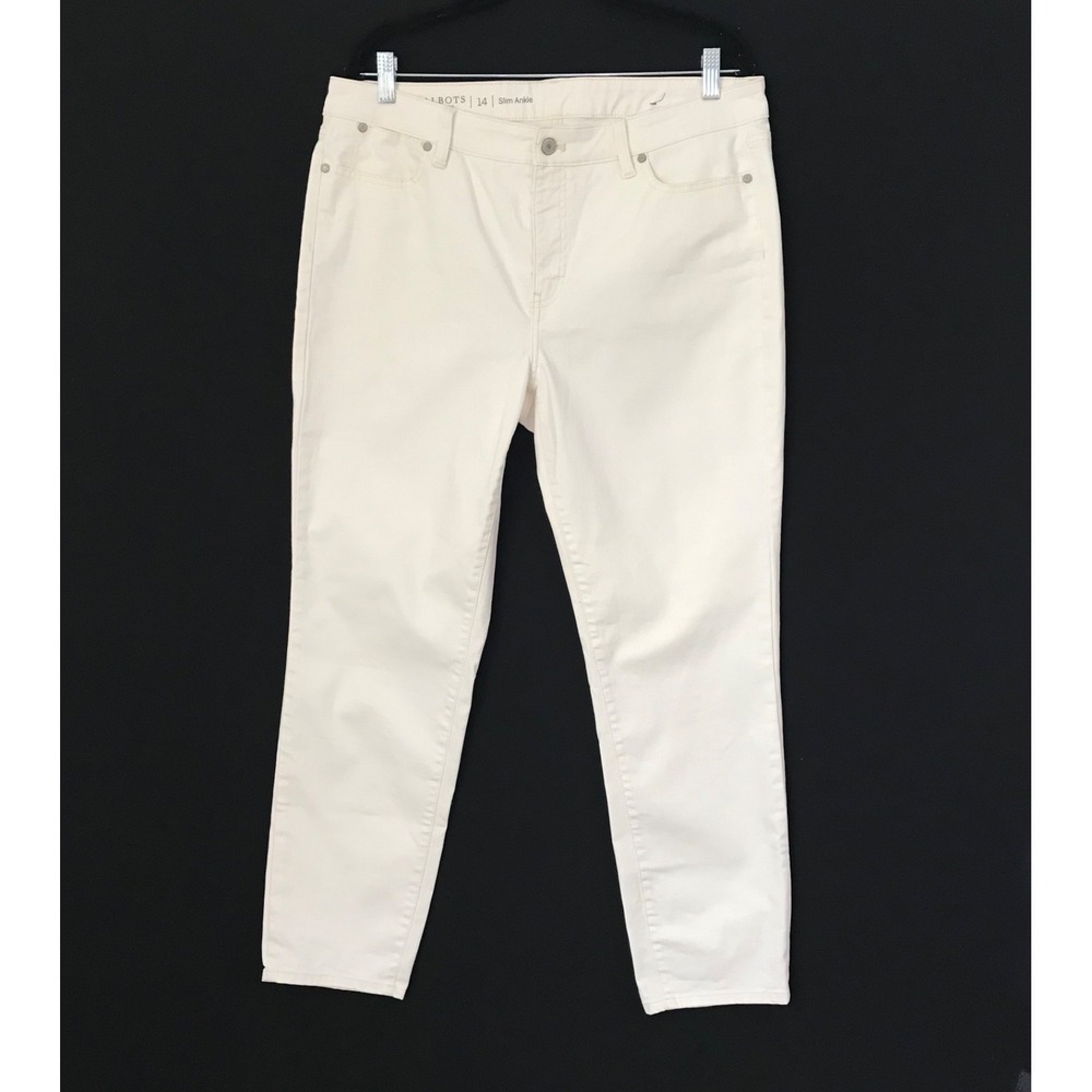 Talbots Women's Size 14 Flawless Five-Pocket Slim Ankle White Denim Jeans Pants